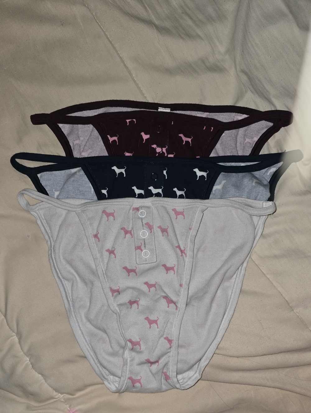 Womens' Pink, Navy Blue & Maroon Dog-Print Cotton Briefs - 3 Pack